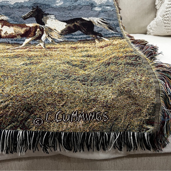 Horse Tapestry Throw Blanket Artwork by C. Cummings "Running Free" Multicolor - Picture 6 of 7